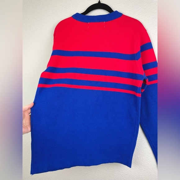 VTG 70s Liberty Bell Women's Medium Blue Red Striped Crewneck Apres Ski Sweater - Picture 9 of 11